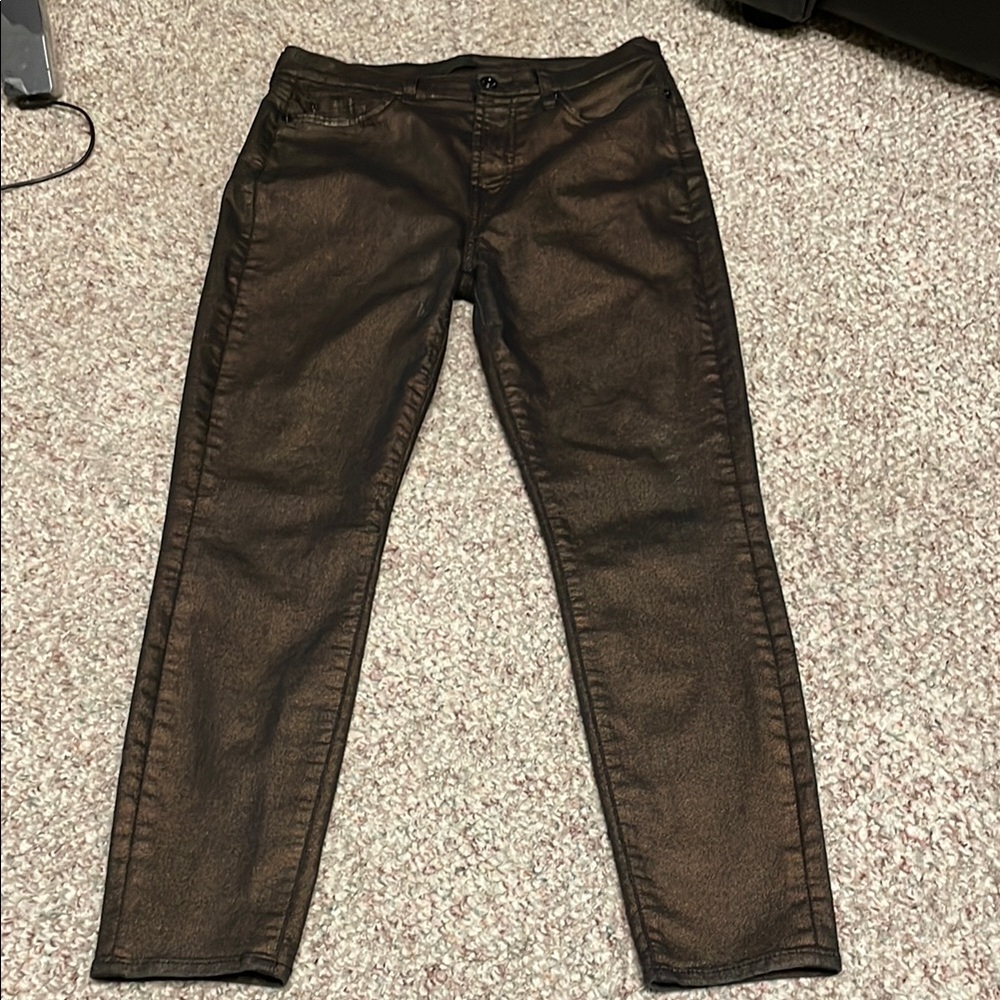 7 for all mankind matte gold shimmer on black jeans